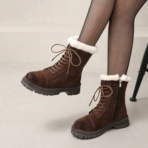 Fur lace up combat boots (READ DESCRIPTION)